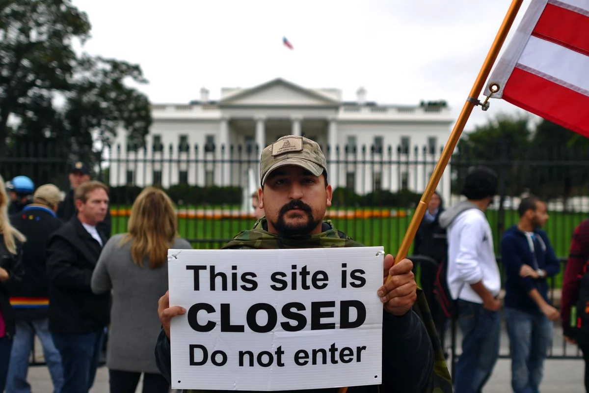 peaceful organized protest inside a government-style building
