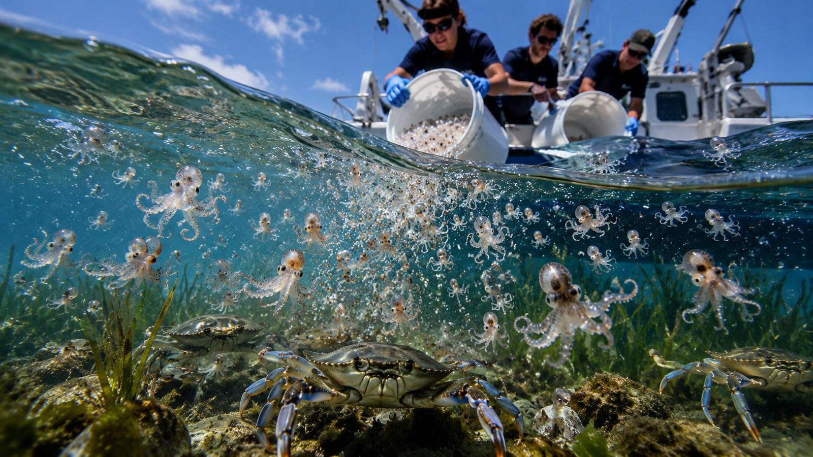 130,000 Baby Octopuses Released Into the Sea to Fight an Invasive Crab Crisis